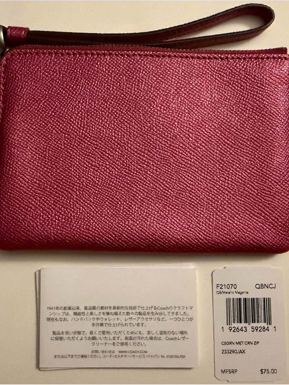 Coach Metallic Raspberry Zip Wristlet - Picture 2 of 3